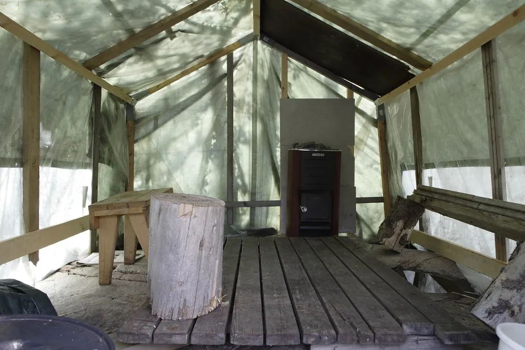 Tent sauna inside, Finland