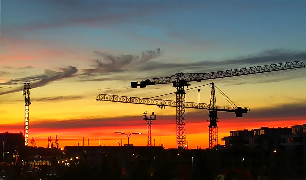 cranes at sunset from Eve's balcony, Tallinn