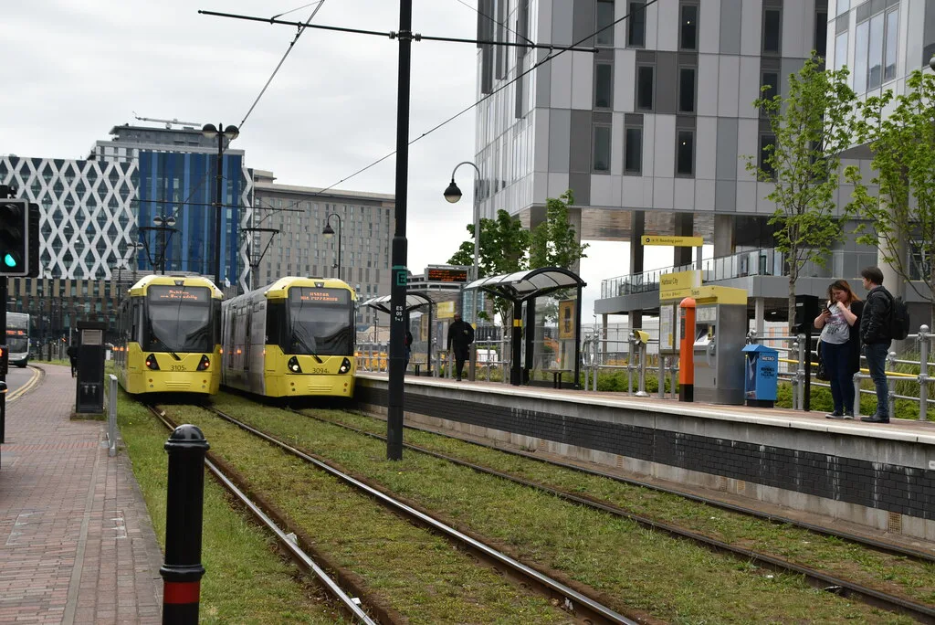 Metrolink trams at Harbour City - geograph.org.uk, Manchester