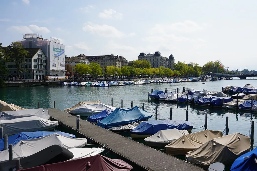 Covered boats in harbour - Zurich, Switzerland